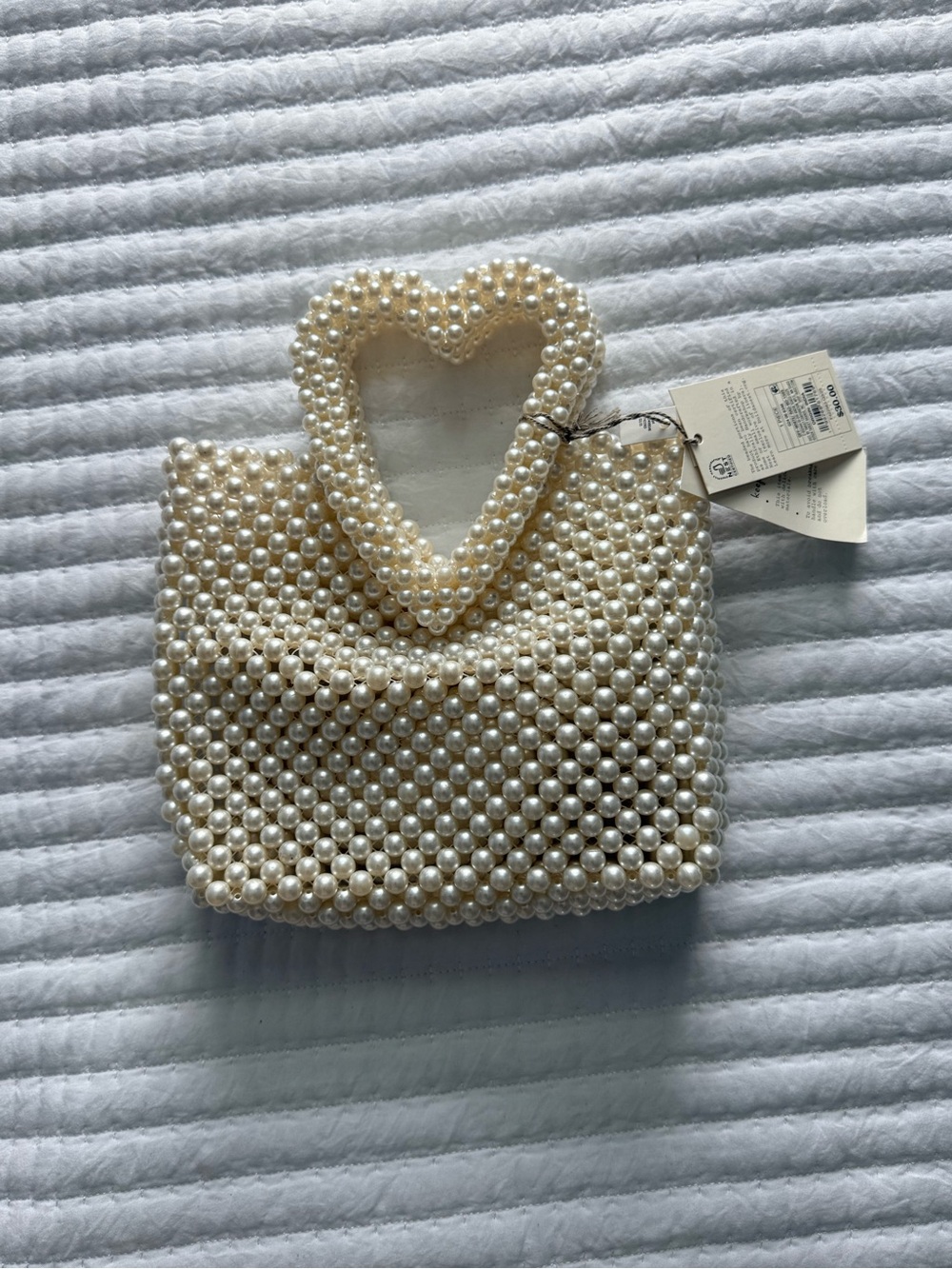 a new day Pearl Beaded Heart Handle Mini Bag - Ivory